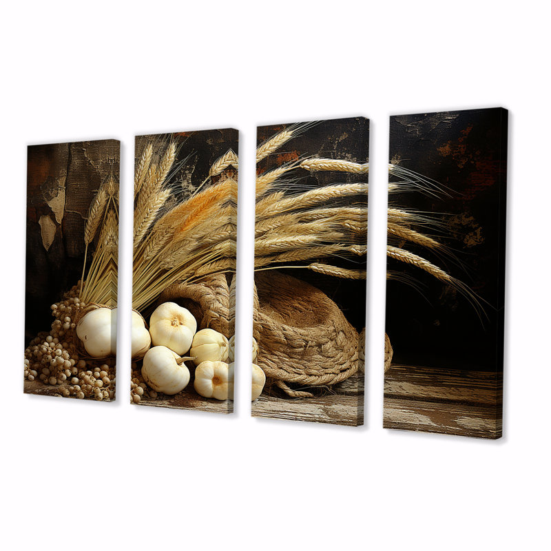 «Vintage Botanica Herbs II», art mural sur toile 4 pièces, H 32 po x l 64 po