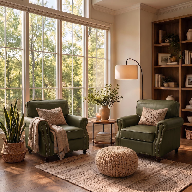 Ensemble de 2 fauteuils en simili cuir avec pieds en bois massif Glenloft, Vert