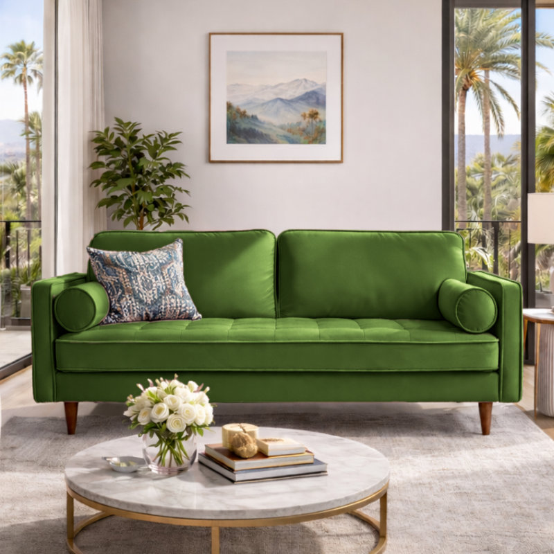 Alden 70" Square Arm Velvet Sofa, Olive