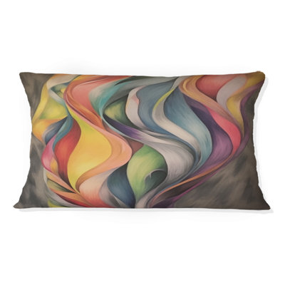 Coussin décoratif rétro à motif de feuilles pastel colorées, aquarelle, gris I