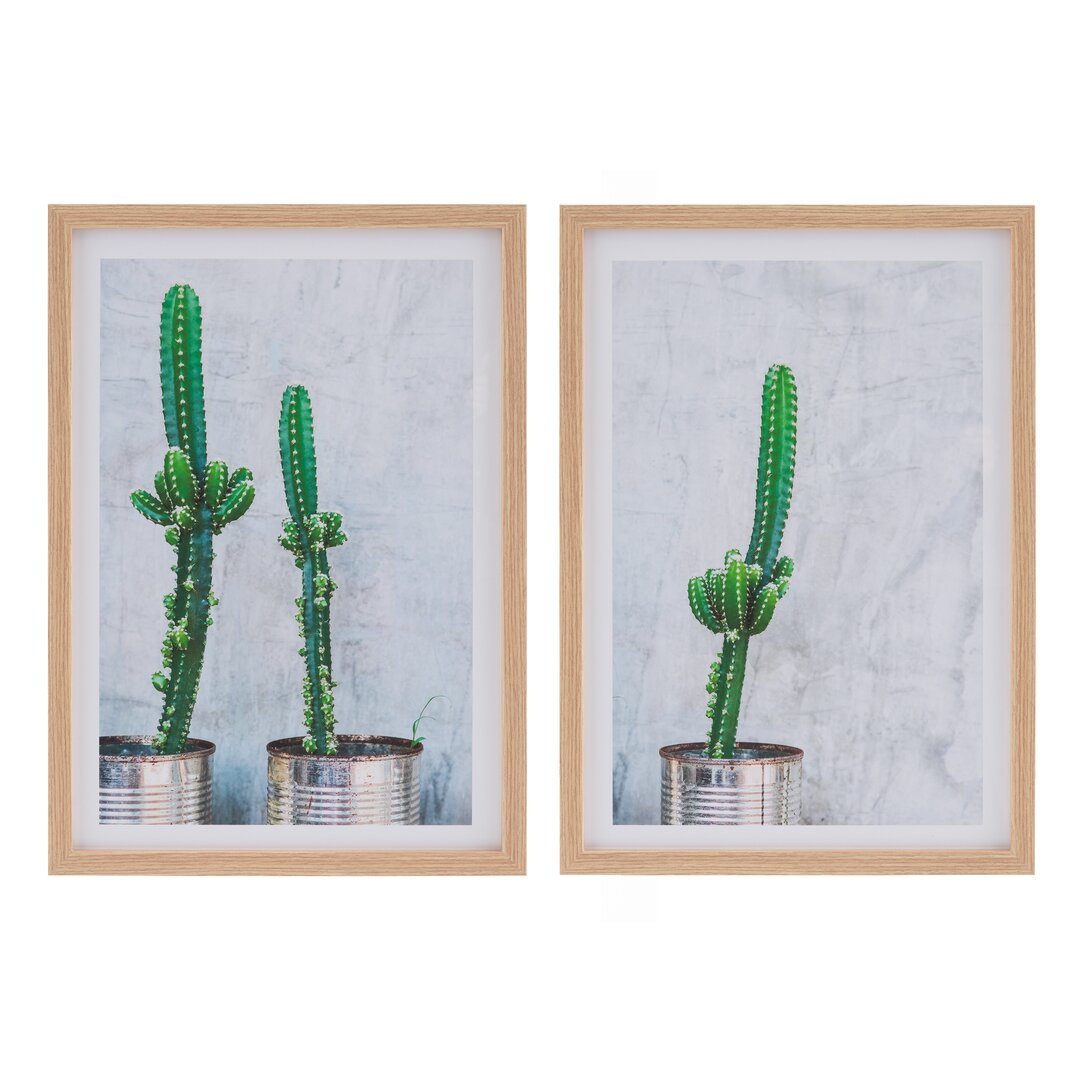 2-tlg. Gerahmtes Grafikdruck-Set Cactus