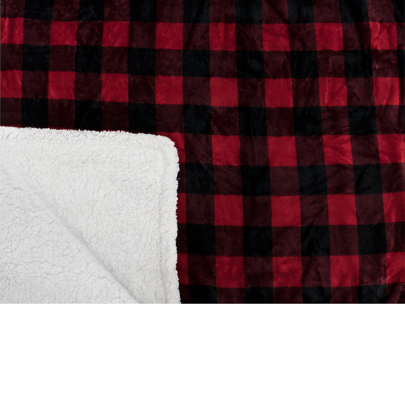 Red and Black Plaid Twin Sherpa Fleece Reversible Blanket