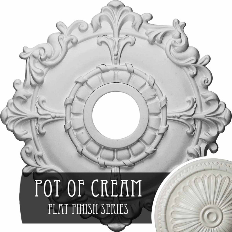 Pot of Cream Polyurethane Decorative Ceiling Medallion, 18 inches