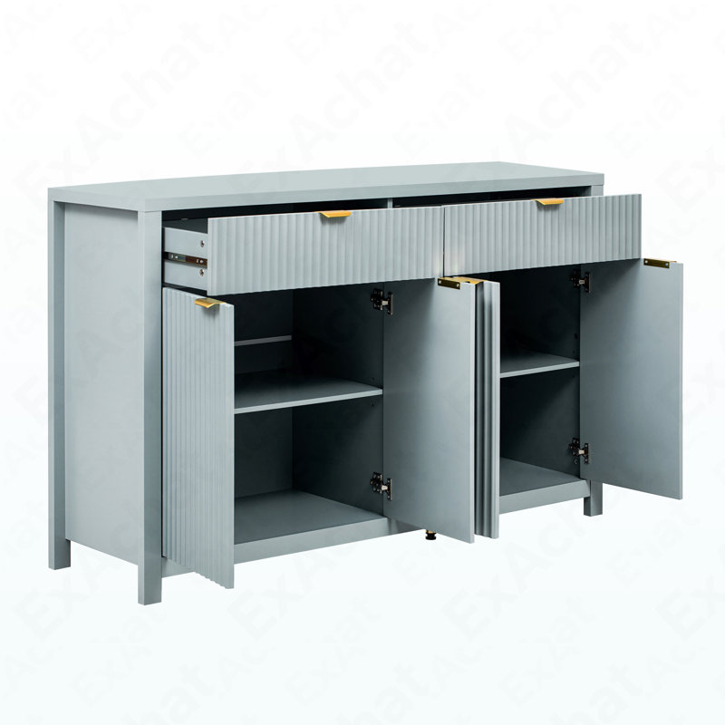 Modern Painted MDF Sideboard Buffet 55.1' - Nordic Storage Cabinet With Drawers & Doors For Dining Room, Cyan