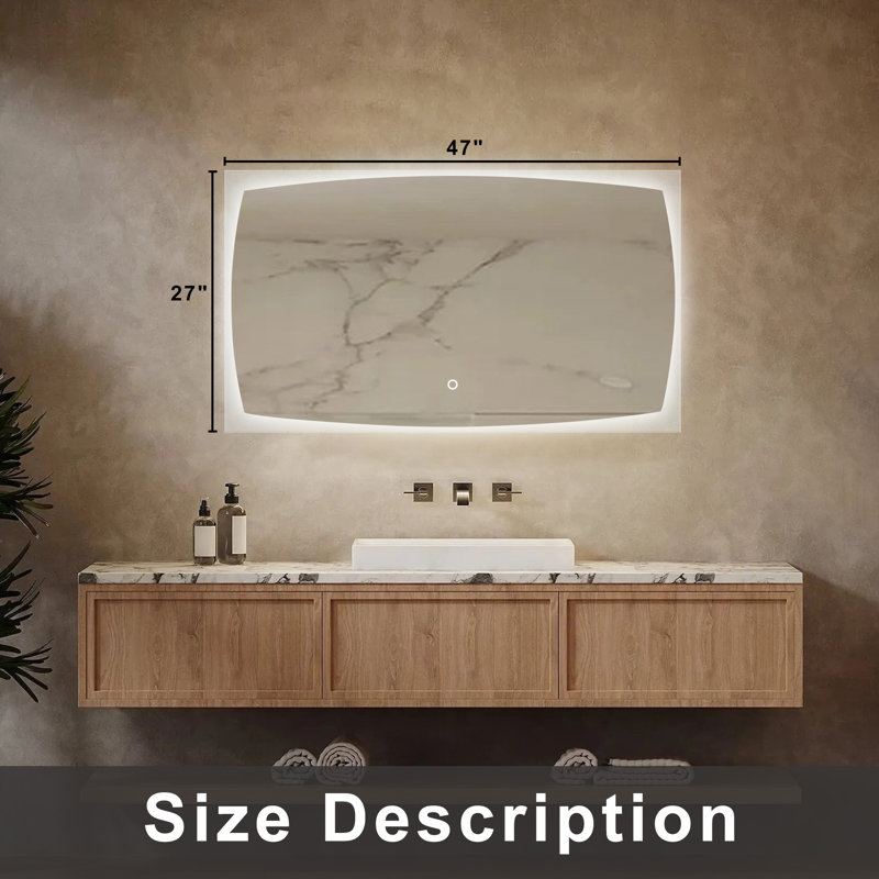 Design Frosted Frame Backlit LED Lighted, 3 Colors Temperature Dimmable Light, Tempered Glass Bathroom Vanity Mirror With UL Rohs ETL & 3-Year Warranty