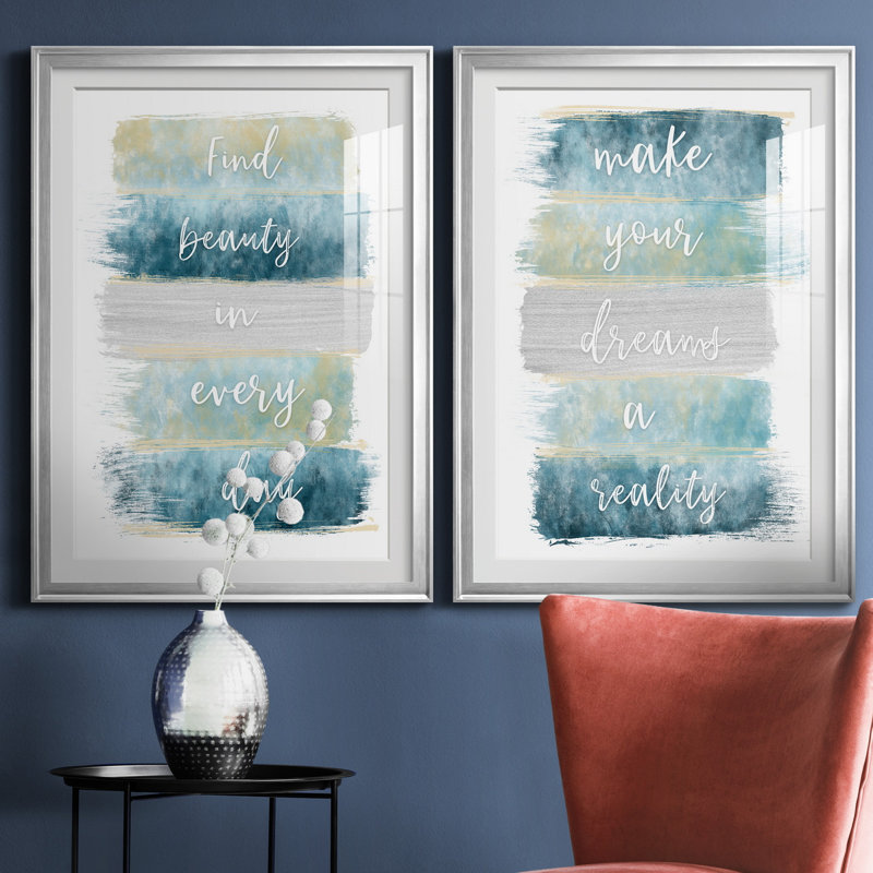 «Find Beauty» - ensemble de 2 reproductions d'art, H 26,5 po x l 73 po x P 1,5 po, Papier avec cadre argenté, Blanc