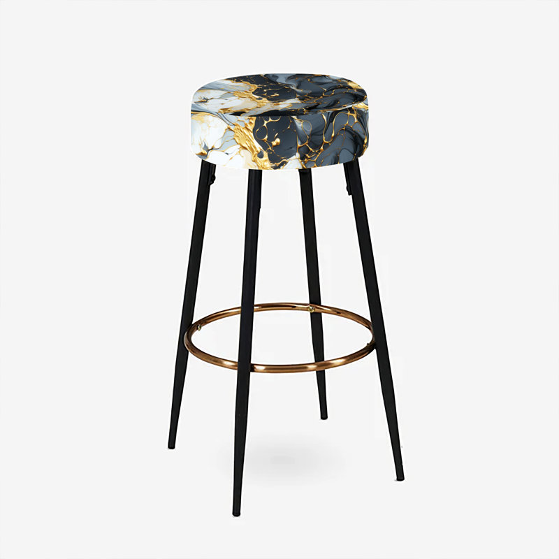 Ensemble de 2 tabourets de bar en marbre doré doré et noir de luxe