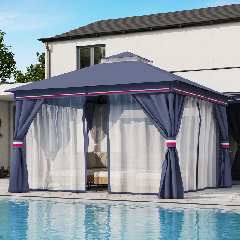 Pavillon de jardin en acier, Bleu classique, H 111,6 po x l 120 po x P 120 po