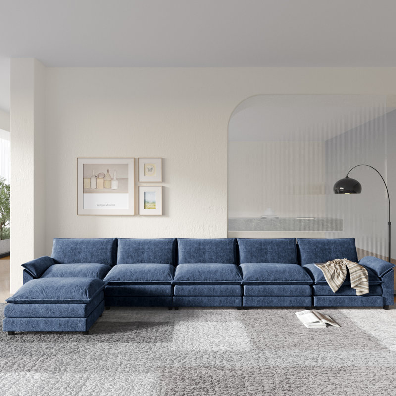 Wynter 6-Piece 189.7" Upholstered Chenille L-Shape Sectional, Blue Chenille