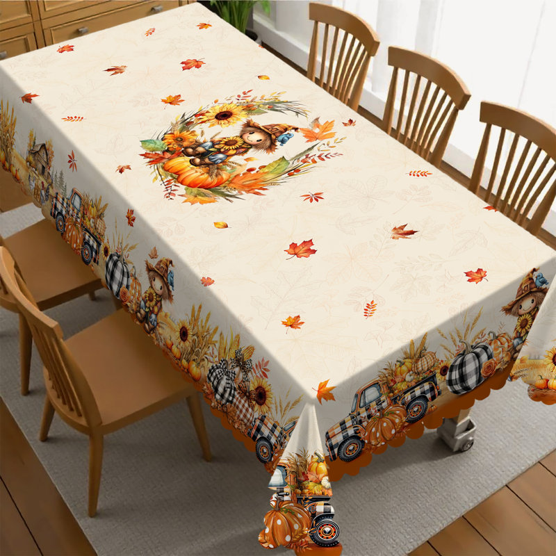 Autumn-Winter Tablecloth 152x220cm Rectangular Seasonal Holiday Patterns Scarecrow Design Party Picnic Dinner Table Cover