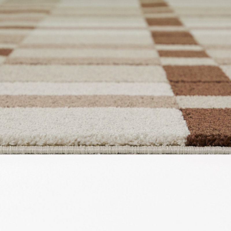 Crowell Beige Plaid Grid Area Rug, 5'3" x 7'