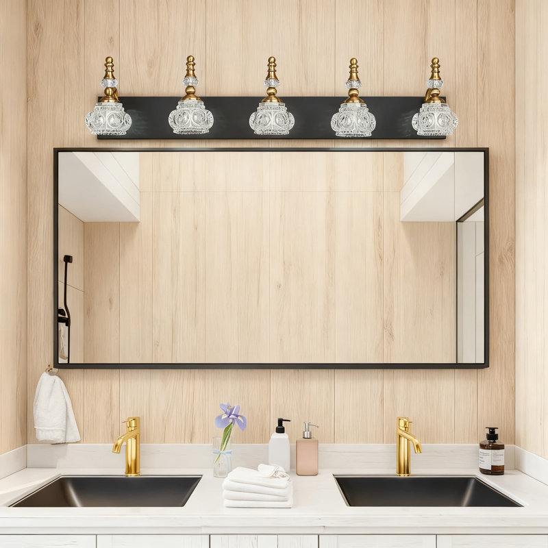 Modern Wall Sconce With Crystal Glass Shade Vanity Lighting For Bathroom And Indoor Spaces Vintage Industrial Style, 5 Lights