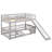 Bunk Bed With Slide,Twin Over Twin Low Bunk Bed With Fence And Ladder For  Kids Teens Grey-889956169