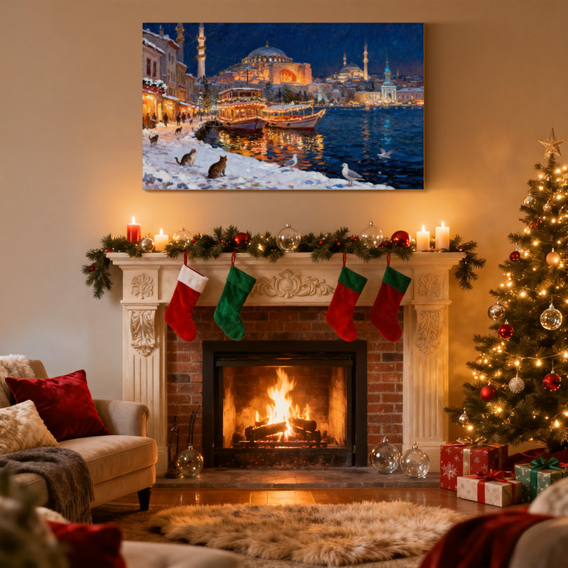 «Christmas Winter Night», paysage urbain avec neige et lumières, ensemble de 3 impressions sur toile, H 20 po x l 30 po