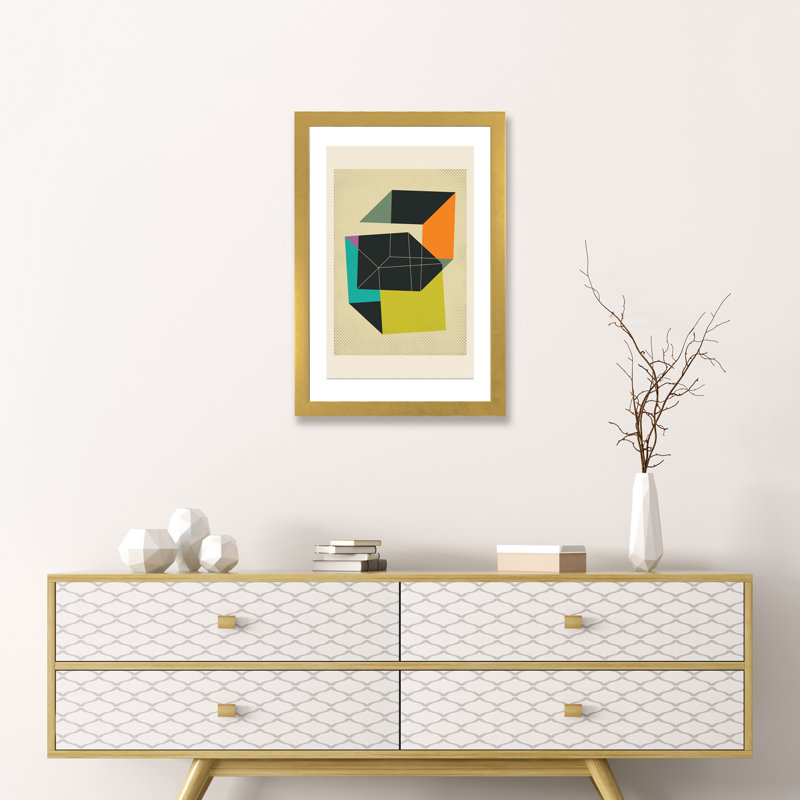 « cubes v » par jazzberry blue-impression sur image, H 24 po x l 16 po x P 1 po, Papier encadré doré