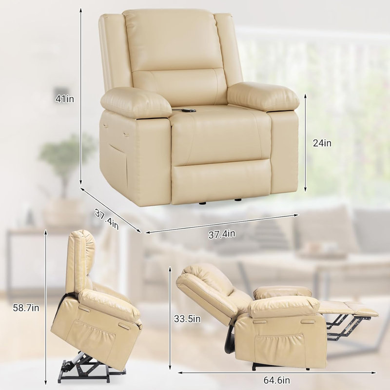 Power Lift Recliner, with Massage & Heat, Beige