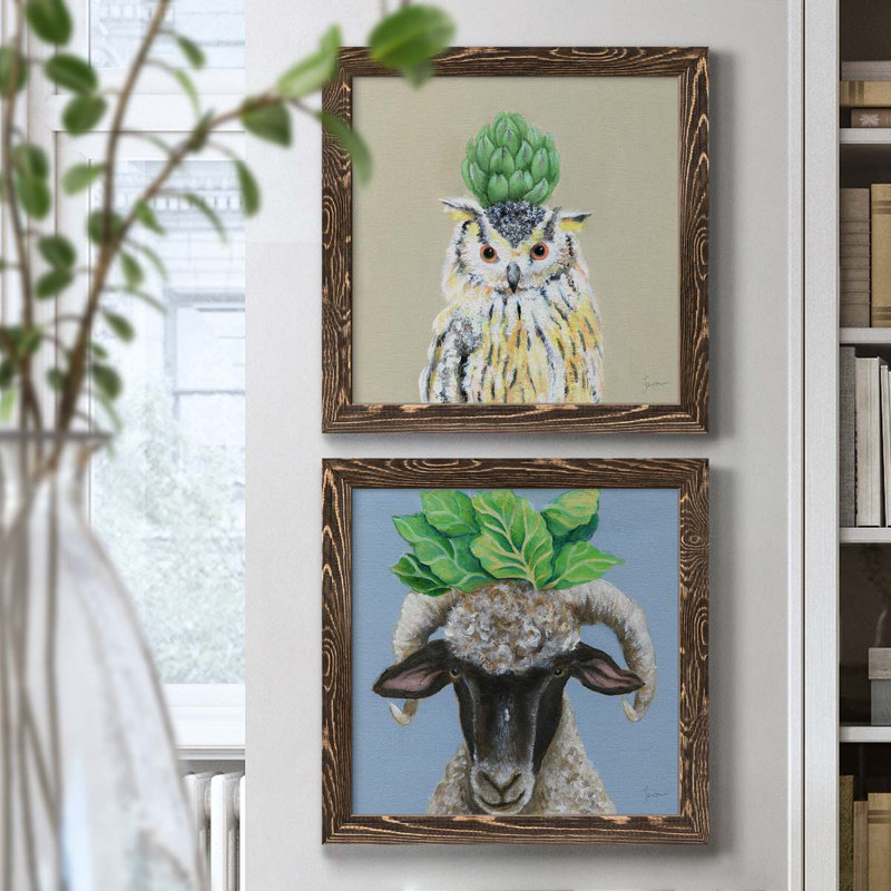 «Playful Nature», ensemble de 2 peintures sur toile encadrées, H 17 po x l 34 po x P 1,5 po, Cadre noyer