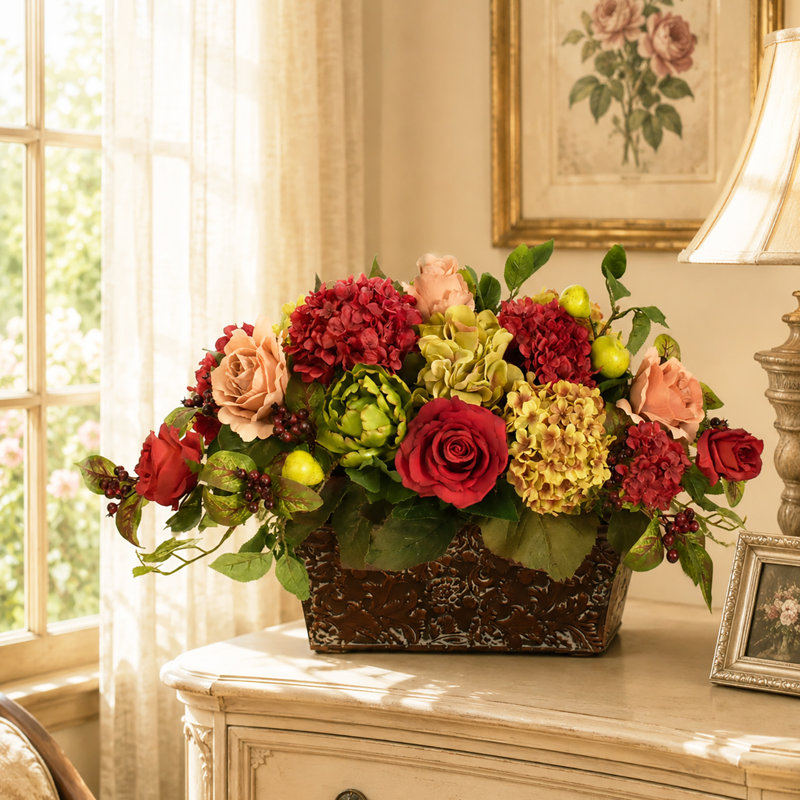 14 " Faux Silk Rose and Mixed Floral Arrangement