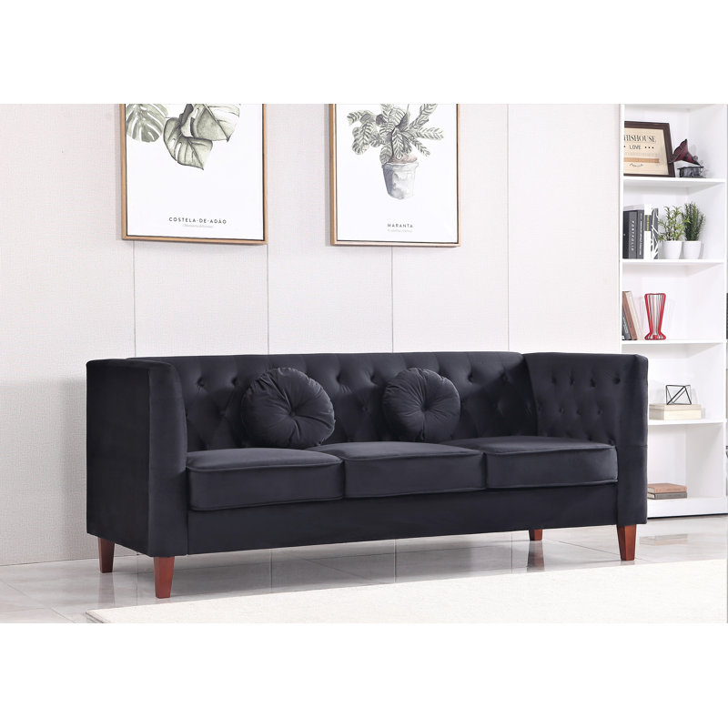 Dun 81.5'' Velvet Sofa, Black Velvet