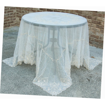 Exquisite Heart Lace Embroidered Tablecloth with Beaded Accent