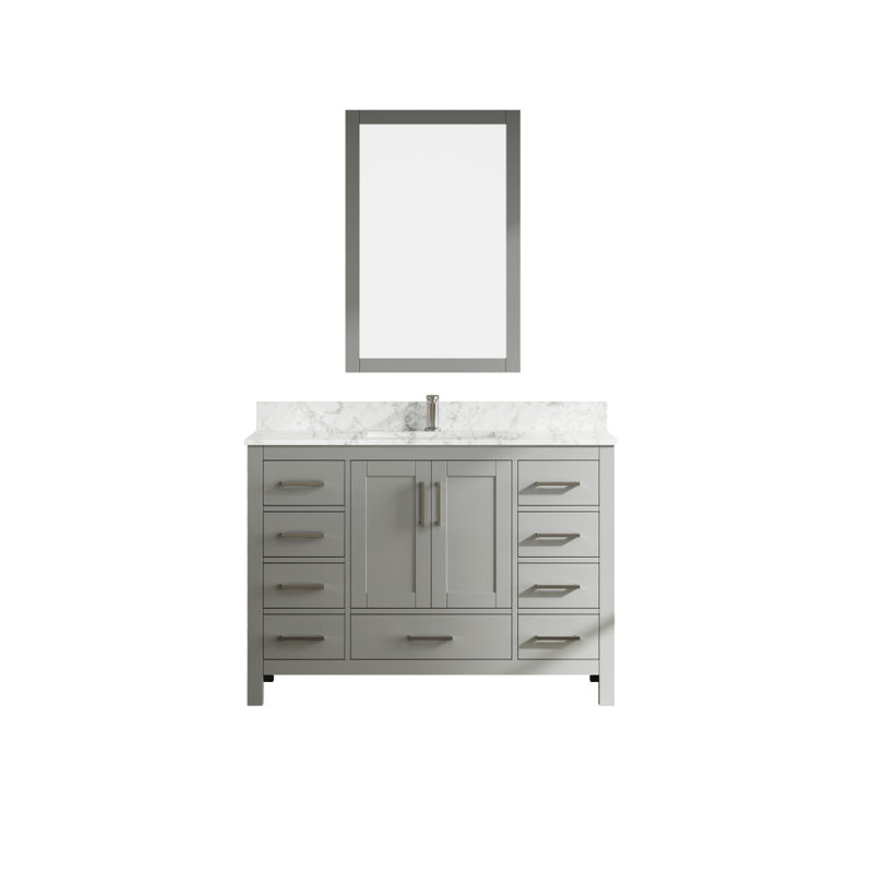 Meuble-lavabo de 47 po avec lavabo et robinet, meuble-lavabo avec 2 portes et 9 tiroirs (gris)