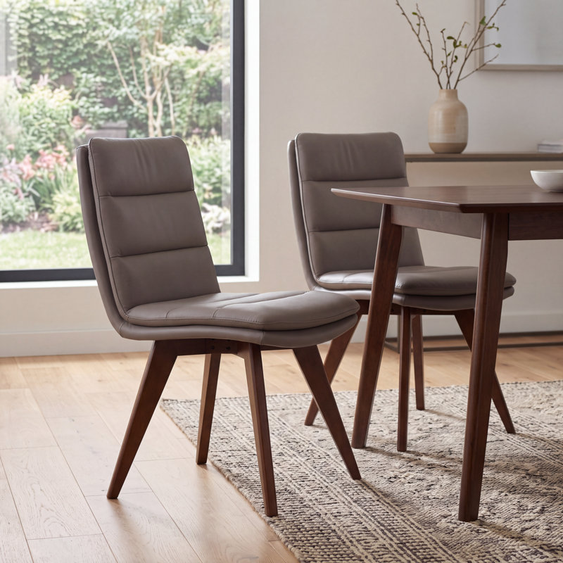 Chaise de salle à manger moderne grise rembourrée avec pattes en bois - Paquet de 2