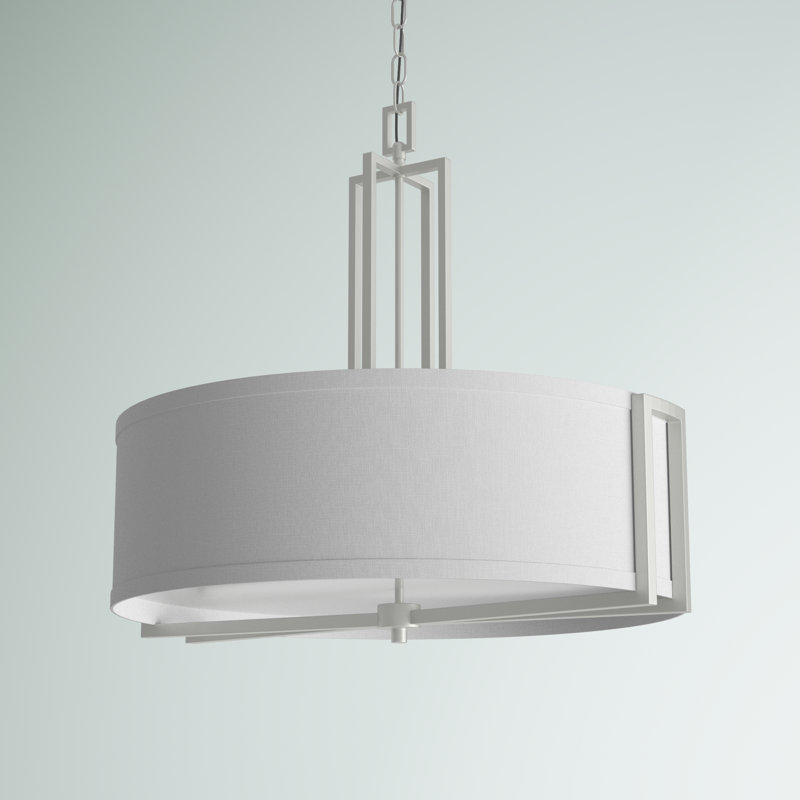 Lustre tambour 4 lumières Addyson, Tissu nickel poli / Gris ardoisé