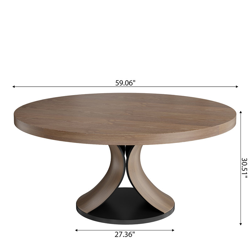 Solid Wood Round Dining Table Walnut Kitchen Room For 2-10 People, 59.06"