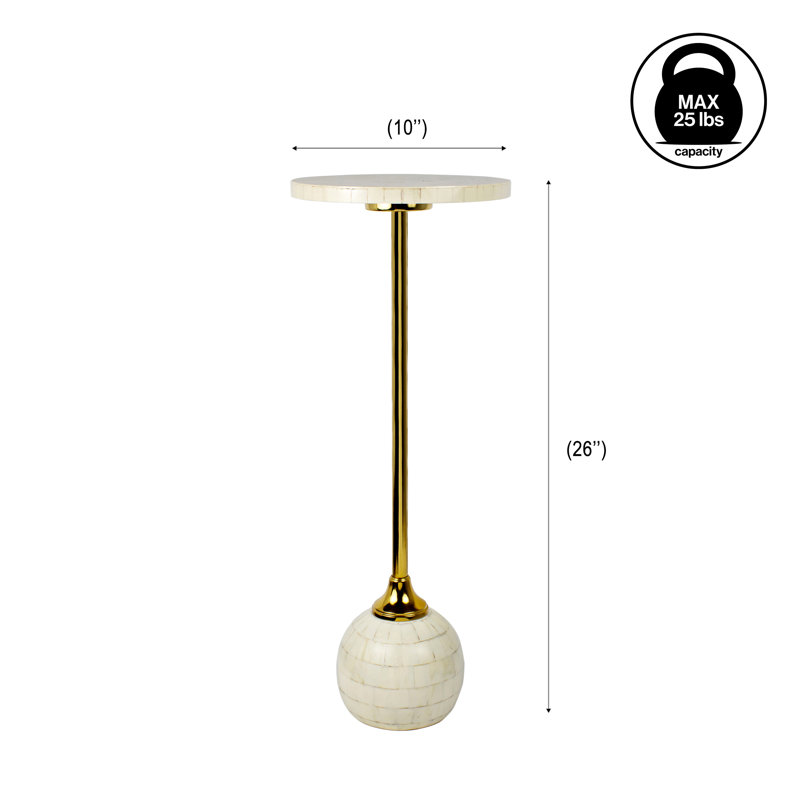 Evelyn Contemporary 26" Cream and Gold Round Drink Table, Geometric Resin Ball Base and Iron Candlestick Leg Accent End Table for Small Spaces