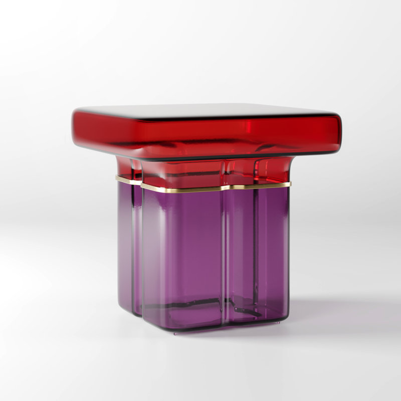 Table de bout sculpturale moderne en verre 19 po LUXMOD, table d'appoint carrée bicolore, 18.9, RED