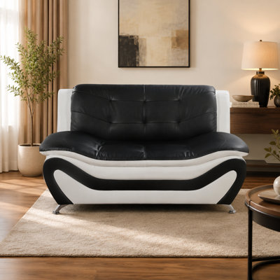 Modern 60" Faux Leather Loveseat with Tufted Backrest 