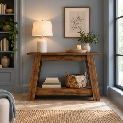 2-Tier Farmhouse Console Table, Storage Entryway Sofa Table, Multilayer Display Table for Hallway, Living Room