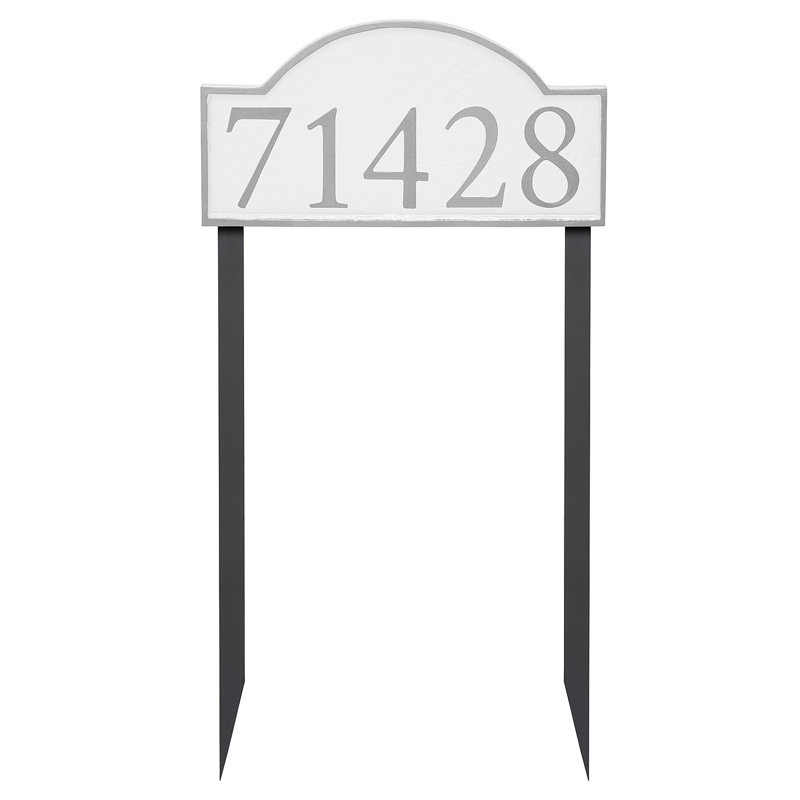 Enseigne d’adresse pour gazon à 1 ligne à serif doux, Argent, Blanc