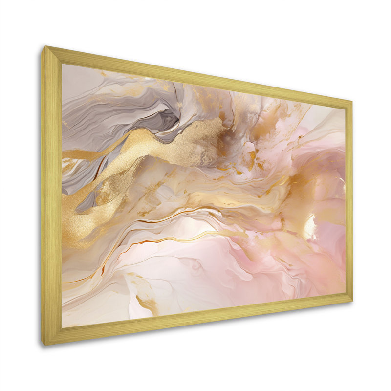 Exquis symphonie abstraite rose et pastel doré I - art abstrait de peinture murale pour le salon