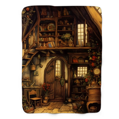 Fairy Forest Chalet - 1 Piece Premium Sherpa Blank Throw Blanket