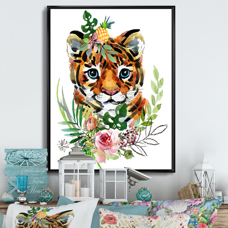 «Cute Tropical Tiger Portrait», reproduction d'art sur toile, H 20 po x l 12 po x P 1 po, Cadre flottant noir