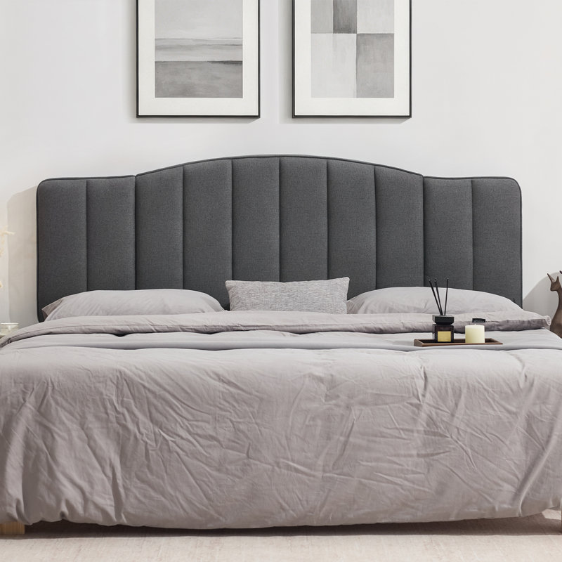 Tête de lit tapissier capitonnée arquée à hauteur et largeur réglables pour chambre à coucher, Gris foncé