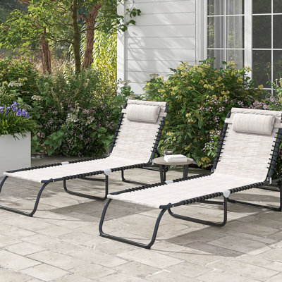 Chaise longue de piscine 2 pièces 2 pièces en maille respirante crème pour chaise longue de patio