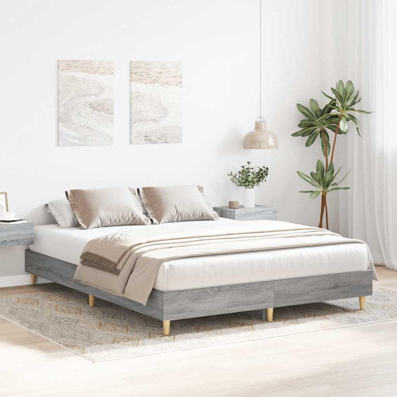 Bed Frame No Mattress Engineered Wood, Grey Sonoma, 153 x 203cm