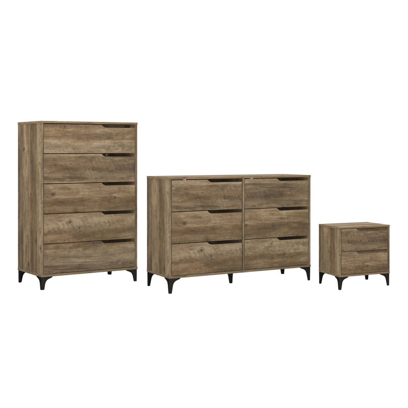Norcross 3 Pieces Bedroom Set, Knotty Oak, 3 Pcs: Nightstand, 2 Dressers