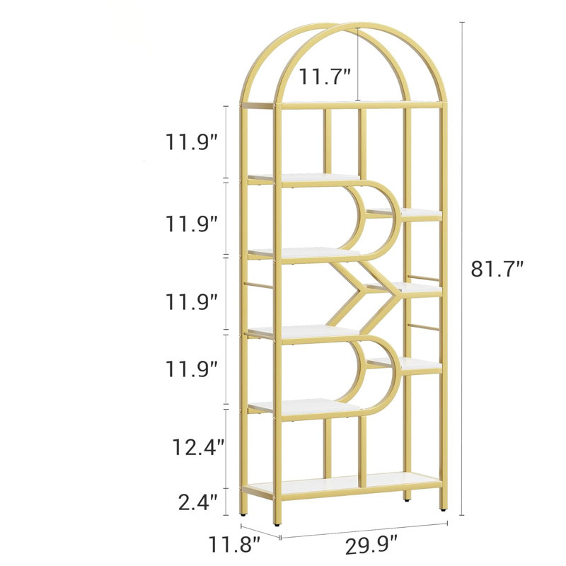 207.5cm H x 76.2cm W Metal Bookcase, White/Gold