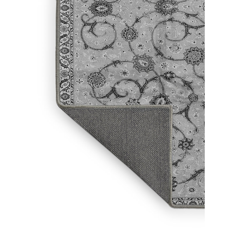 Tapis floral tissé à la machine à motif floral gris / noir, Rectangle 2 pi x 4 pi