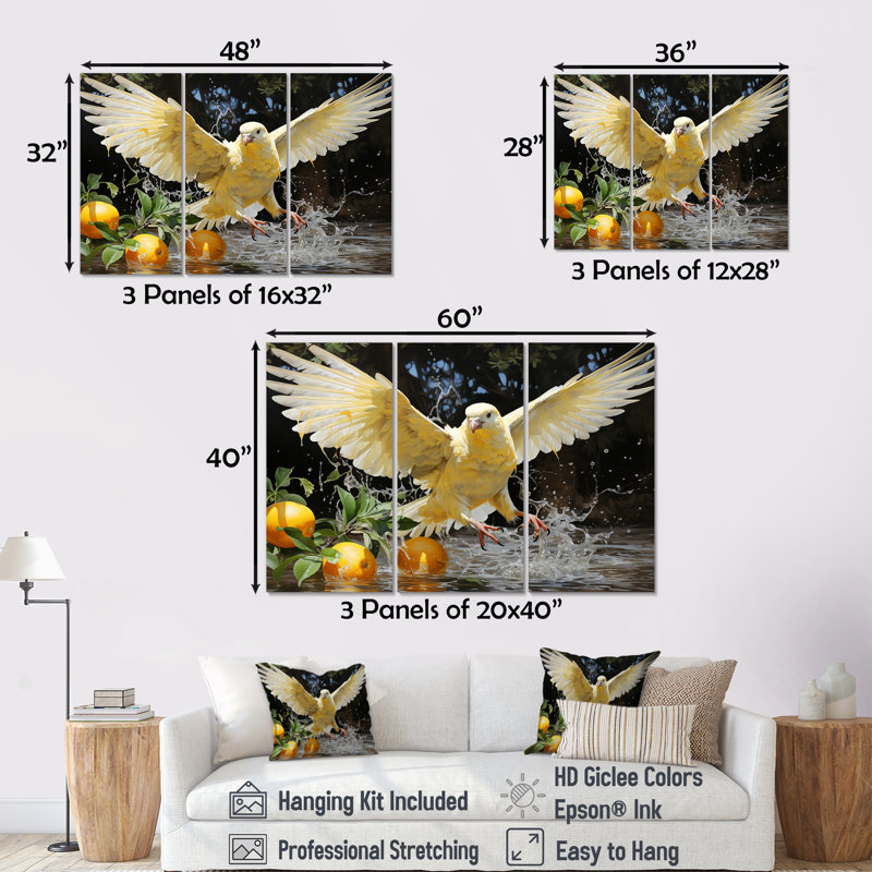 Graceful Dove I - ensemble d'art mural sur toile Dove, Toile tendue, H 28 po x l 36 po