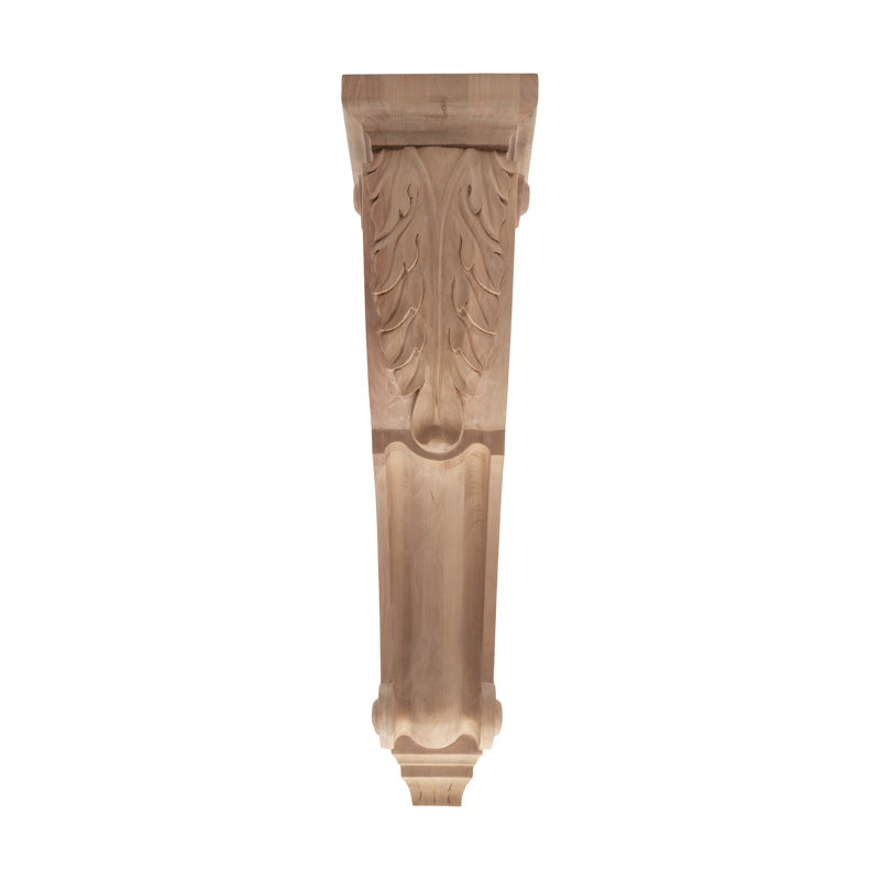 26-1/2 in x 7-3/8 in x 8-1/2 in Unfinished Hand Carved Solid Acanthus Leaf Wood Corbel, Cherry