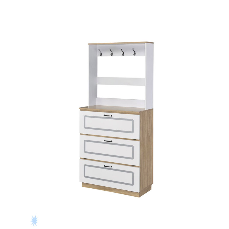 Armoire à chaussures Hewett, finition chêne clair et blanc