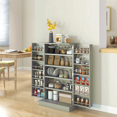 41" Kitchen Pantry Storage Cabinet, Freestanding Kitchen Cabinet With 12 Door Shelves, Double Doors, 5-Tier Shelving And Adjustable Shelves