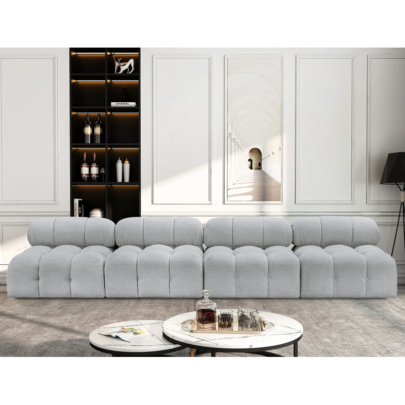 Ames Upholstered Sofa, Grey Boucle Fabric, 3 Armless