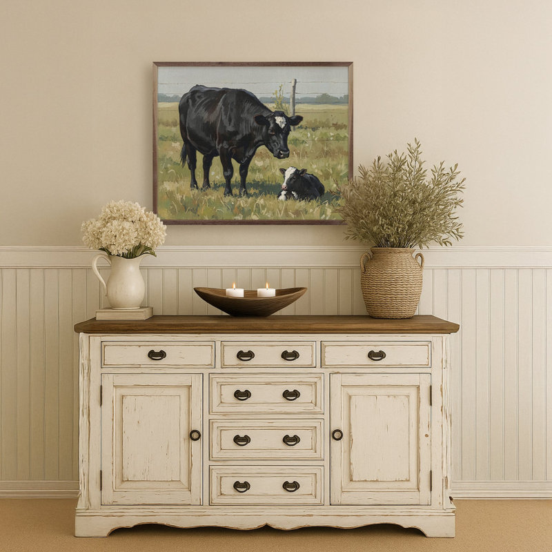 Vache de boeuf et bébé couché, H 24 po x l 30 po