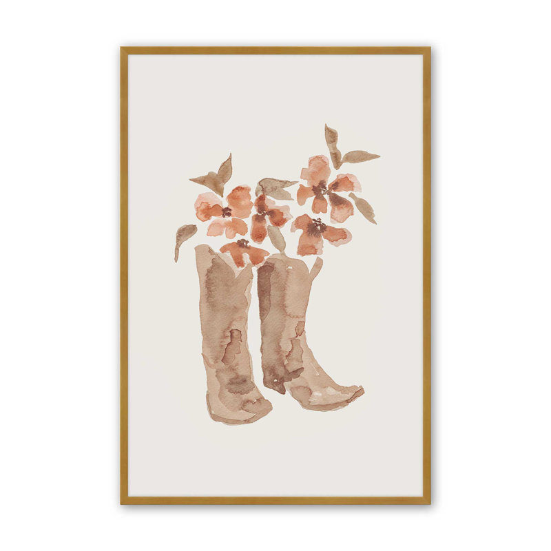 Imprimé de bottes de cowboy en fleurs, Or poli, H 17,25 po x l 13,25 po