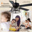 52 Inch Black Ceiling Fan with Light, Industrial Crystal Ceiling Fan with 5 Blades, 6-Speed Reversible DC Motor Modern Ceiling Fan